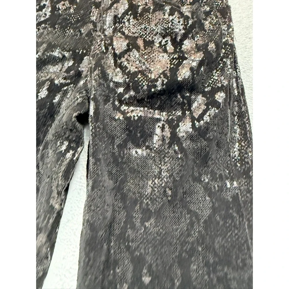 Zara Womens Black Silver Sequin Snakeskin Wide Leg Pants High Rise Trousers